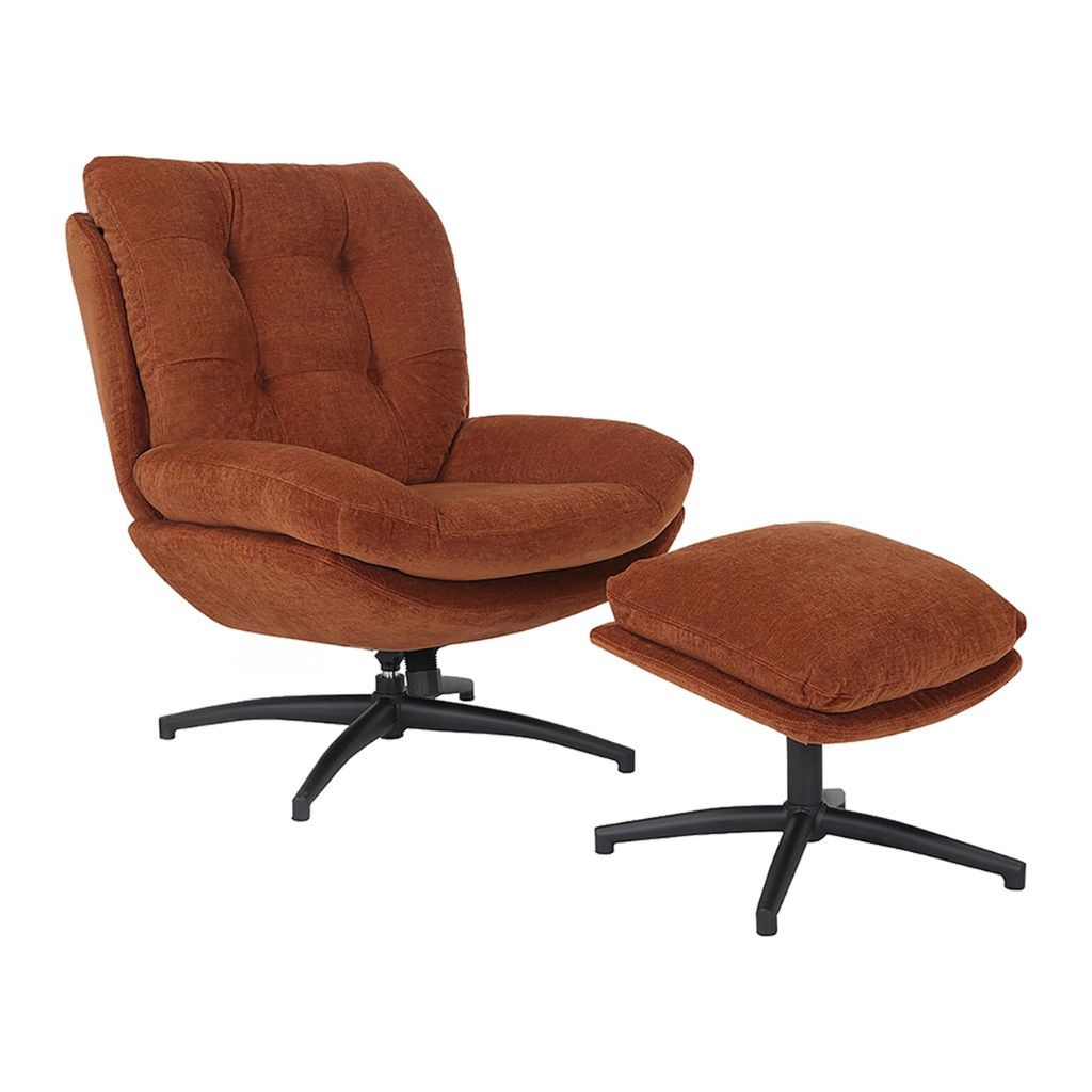 Fauteuil pivotant avec repose pieds en tissu rouille - Carles