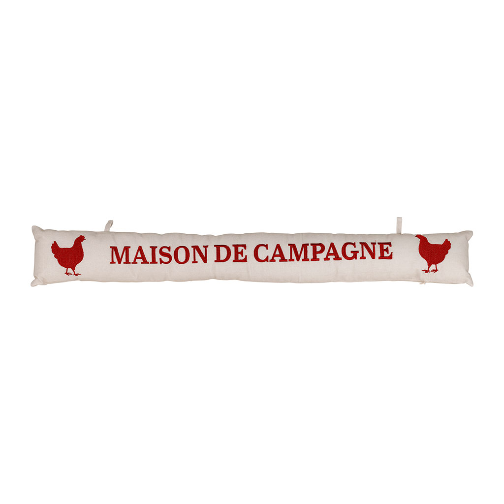 Boudin de porte maison de campagne en coton écru et bordeaux 90x12cm  