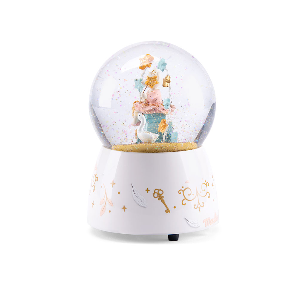Boule à neige musicale souris blanc et doré - La petite école de danse