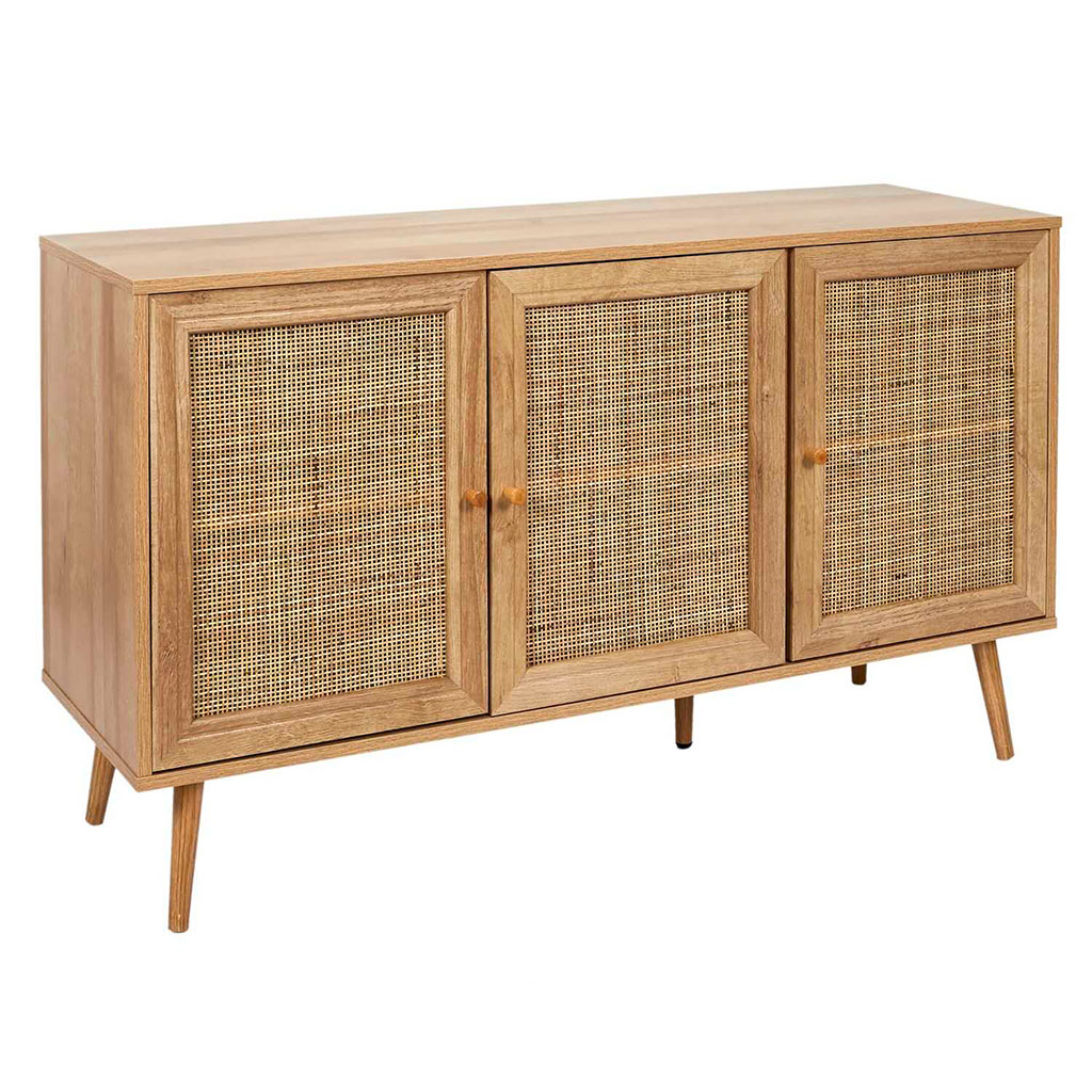 Buffet en bois et cannage 3 portes L115cm - Baia