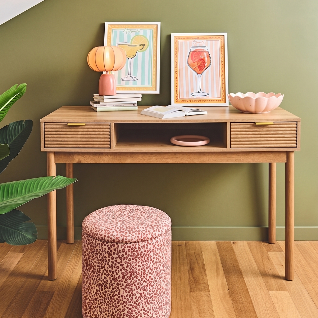 Bureau 2 tiroirs 1 niche en bois - Tiphaine