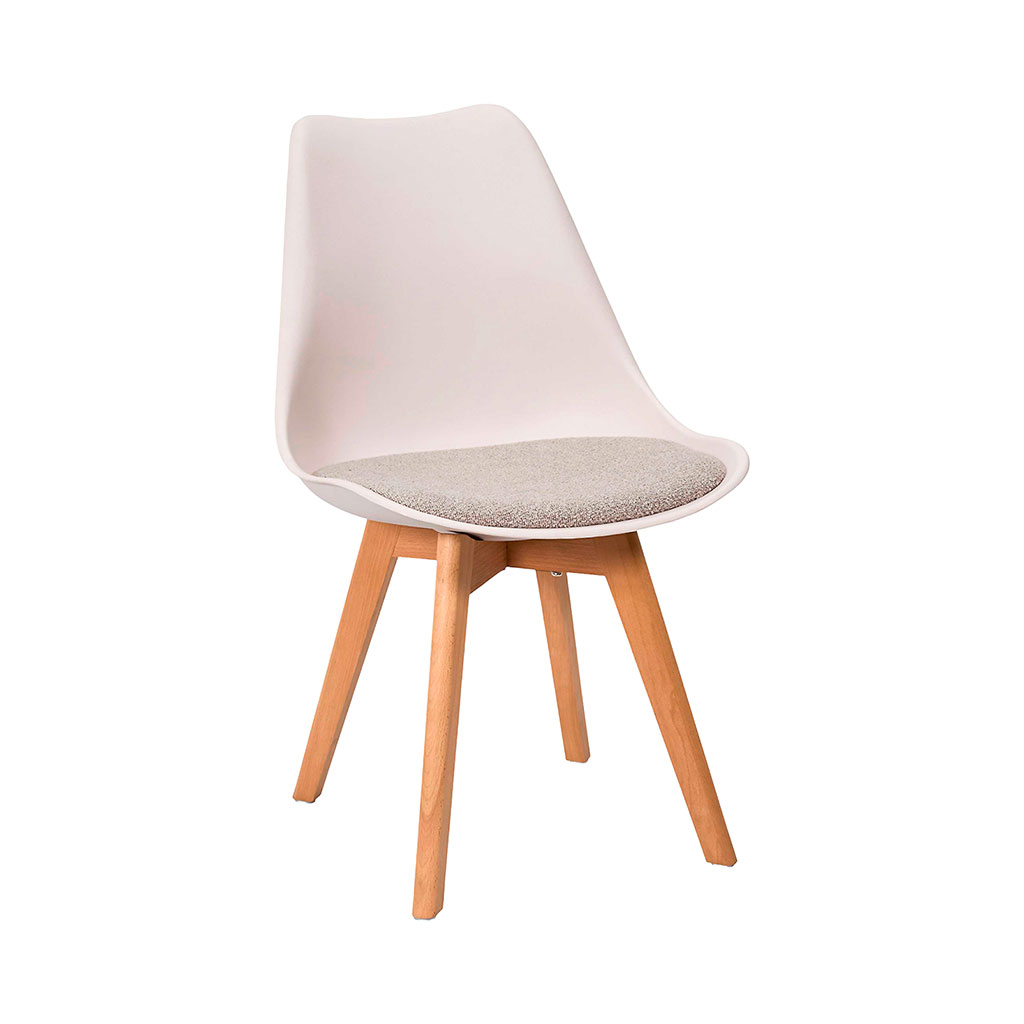 Chaise de salle à manger rembourrée crème avec pieds bois - Emma