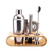 Coffret de cocktail en acier argenté et bambou