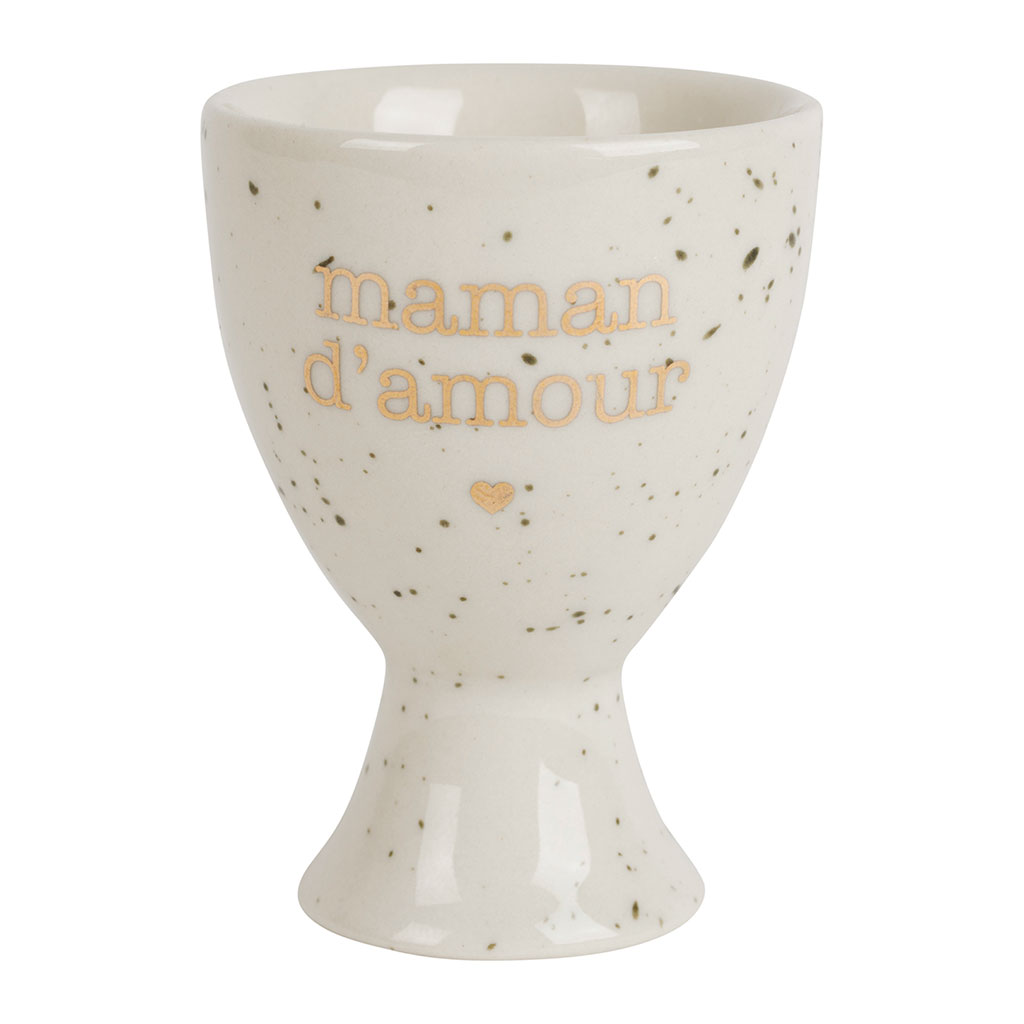Coquetier "maman d'amour" en grès moucheté blanc et doré - Bonheur étoilé