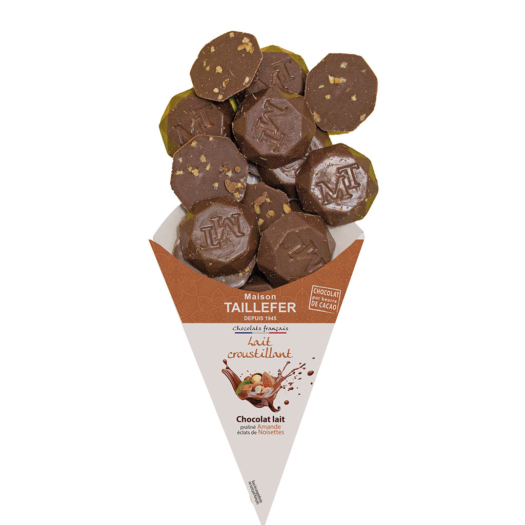 Cornet de chocolats au lait croustillant 130g