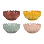 Coupelles dahlia x4 en faïence bordeaux, jaune moutarde, vert sauge et rose poudré d13cm