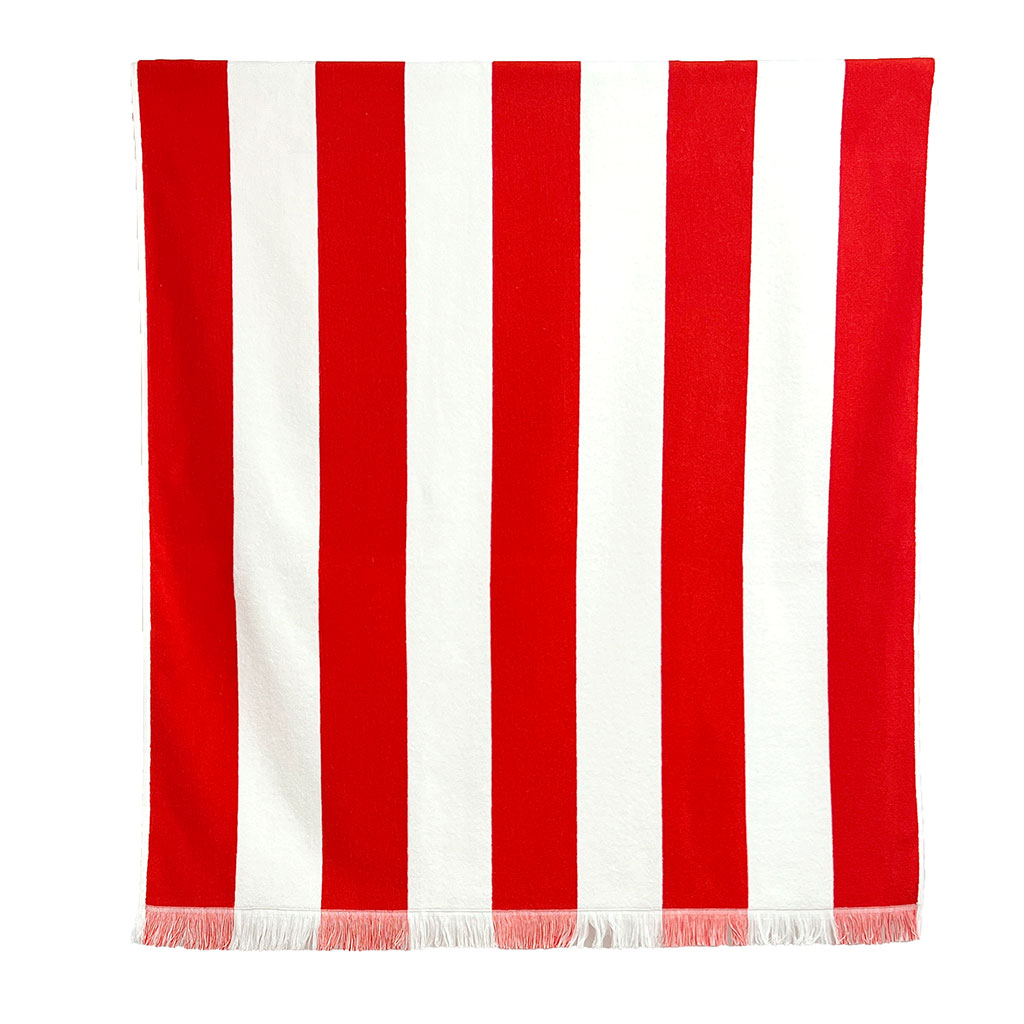 Drap de plage en coton rayé vermillon et blanc 90x170cm - Porto