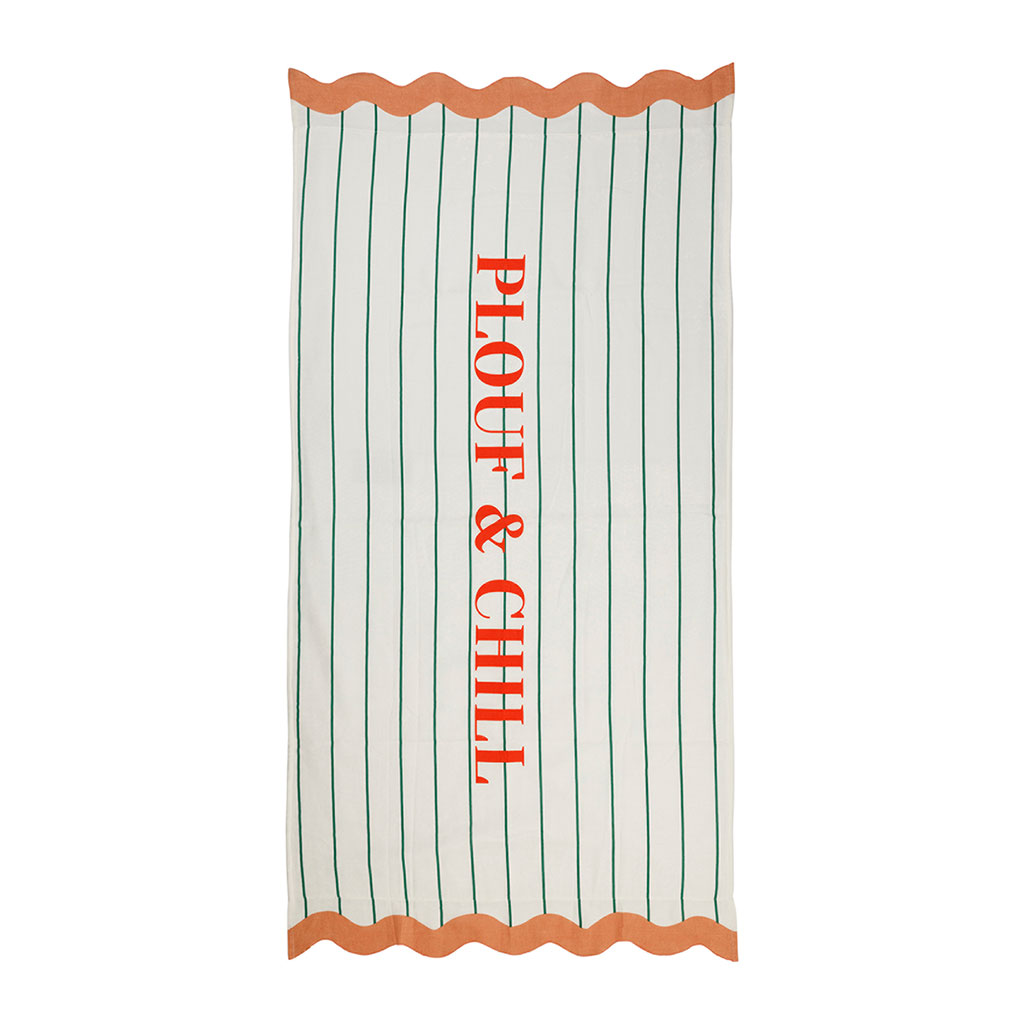 Drap de plage en coton rayé vert d'eau et corail 170x85cm - Plouf&Sun