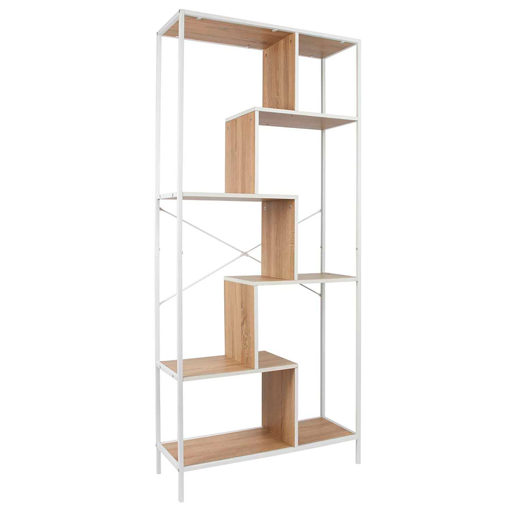 Etagère en métal blanc et bois naturel h180cm - Edgard