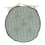 Galette de chaise ronde à carreaux en coton bleu antique d40cm