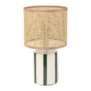 Lampe en rotin et céramique rayée émeraude et blanc h27cm E14 - Medi
