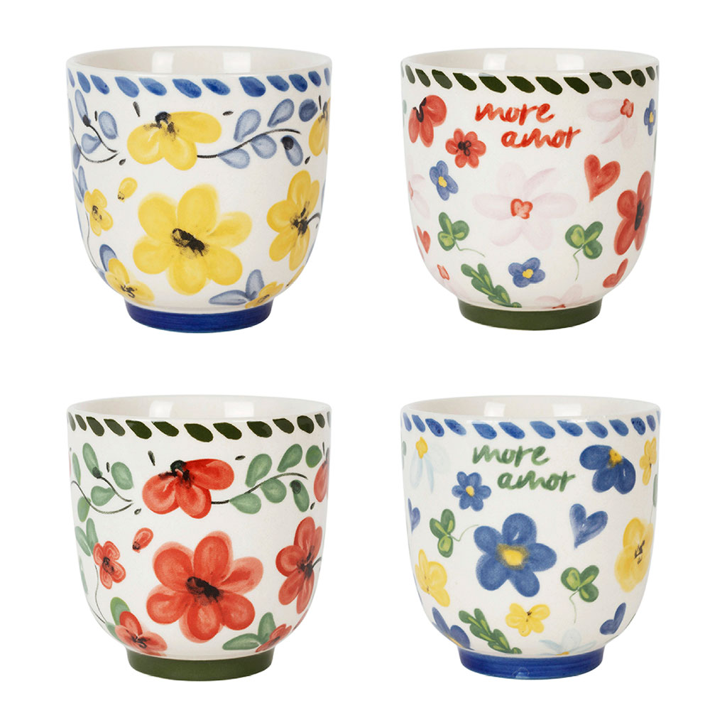 Lot de 4 tasses en grès fleur multicolore 17cl - Bellagio