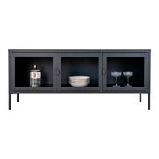 Meuble tv 3 portes en verre et acier noir L130cm - Brendan