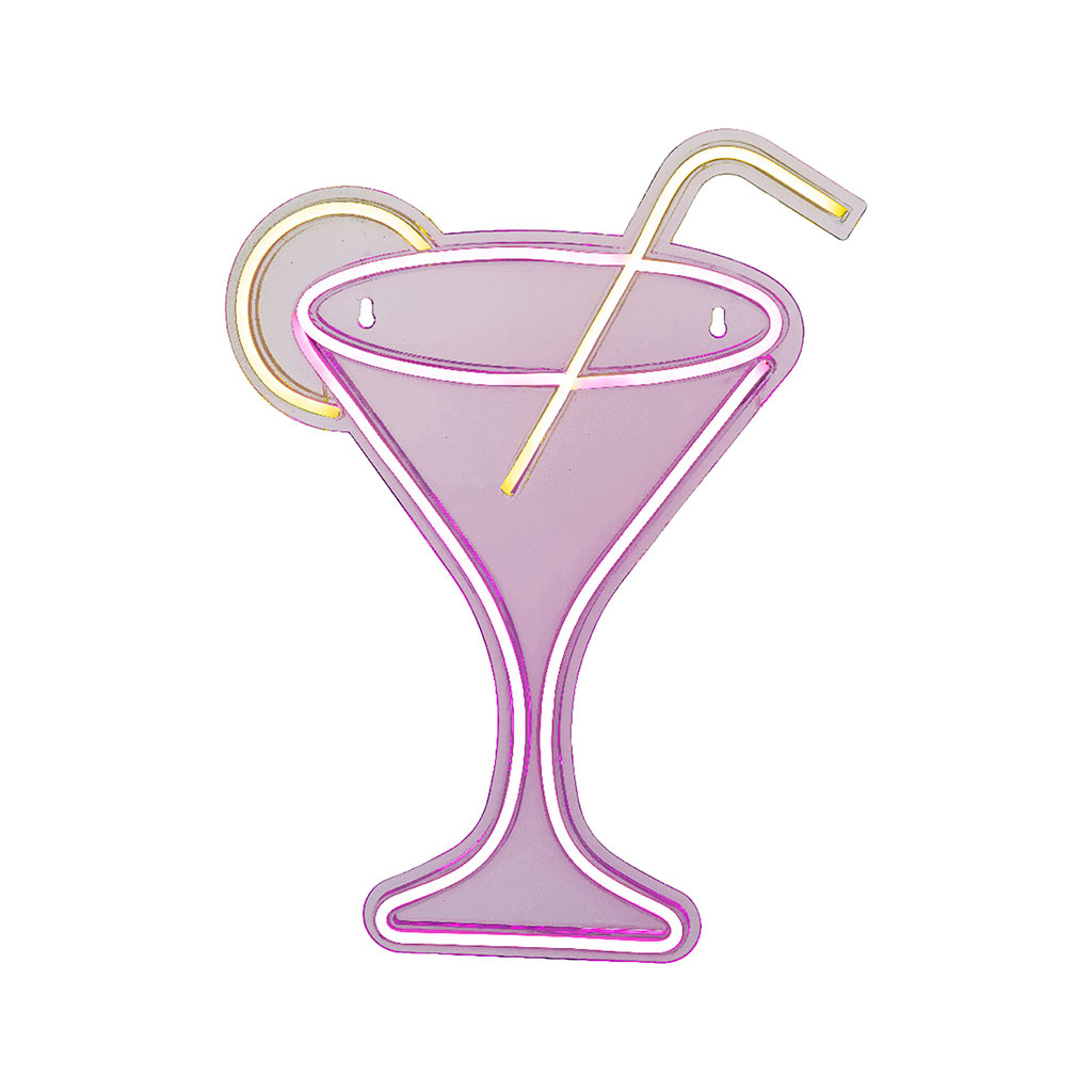 Néon LED décoratif verre à martini multicolore 32x43cm
