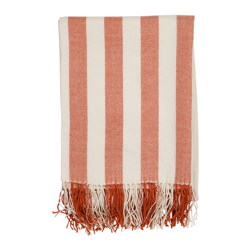 Plaid rayé corail et écru 170x130cm - Medi