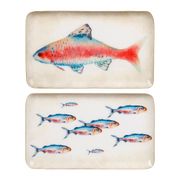 Plateaux poisson x2 en fer corail et bleu 26x16cm - Bord de mer