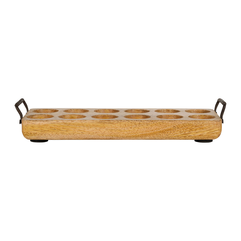 Porte-œufs 12 socles en manguier 30x11cm - Campagne 