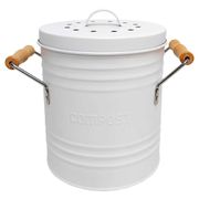 Poubelle à compost en métal blanc avec couvercle et poignées 5L