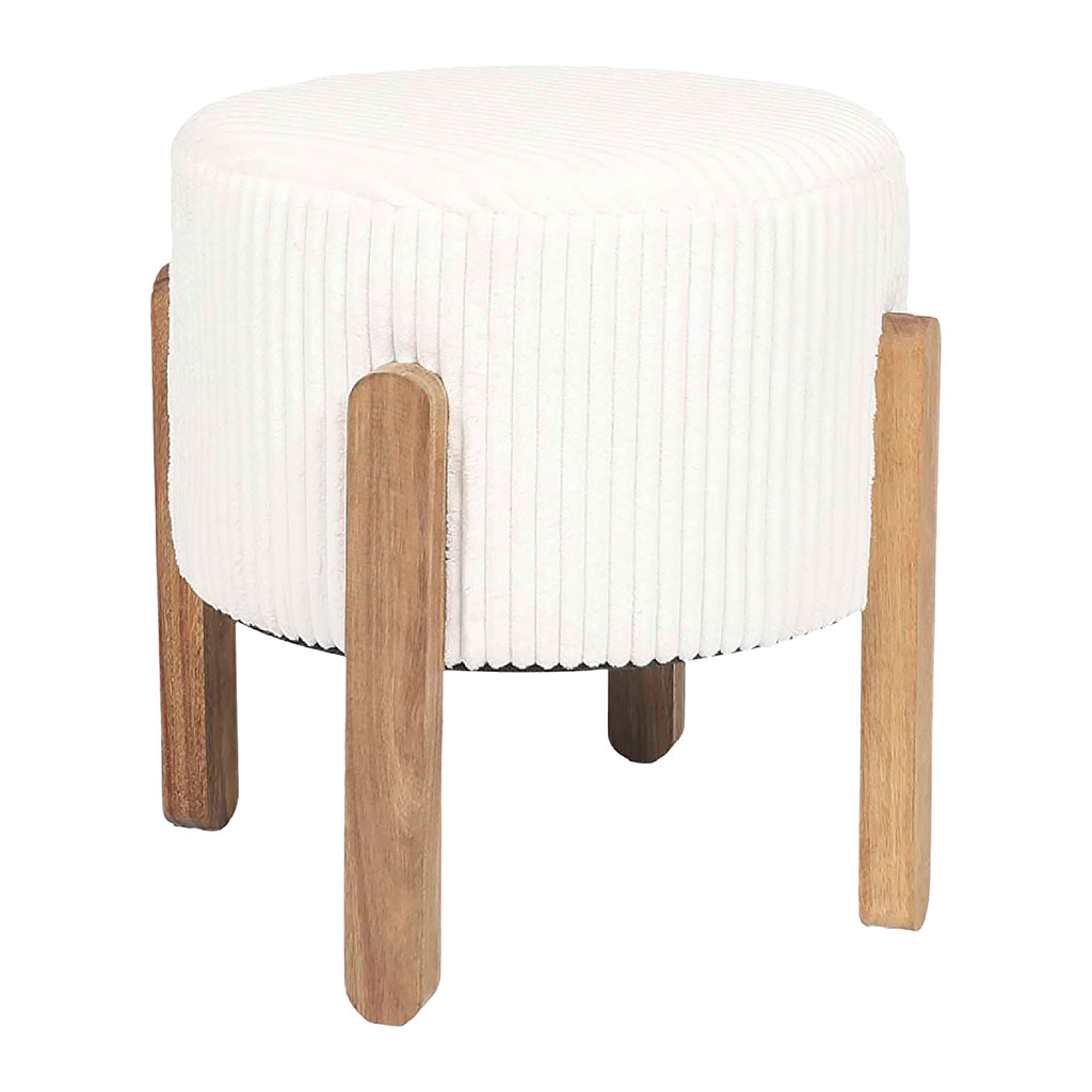 Tabouret en tissu côtelé beige et bois d'acacia - Scarlett