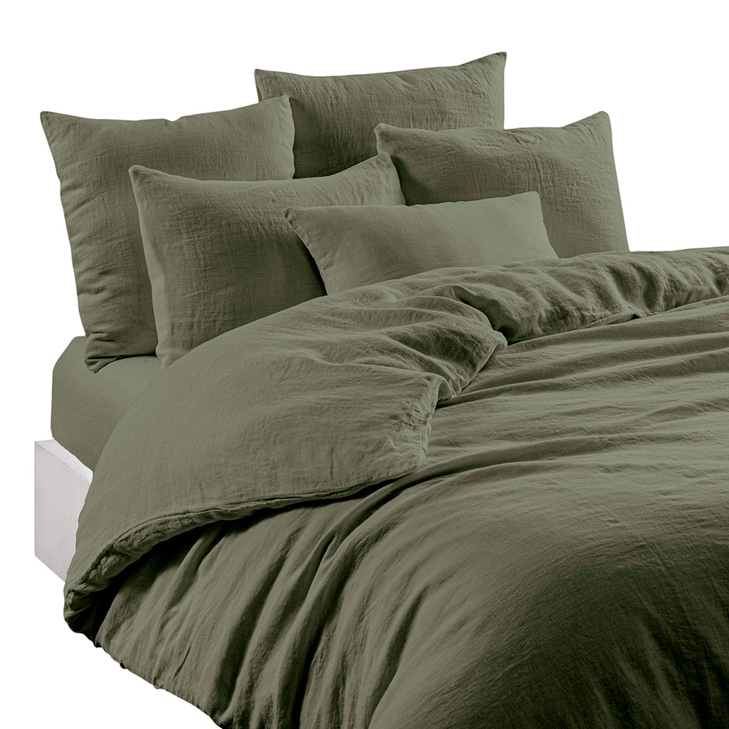 Taie d'oreiller en lin et coton kaki 65x65cm - Limy