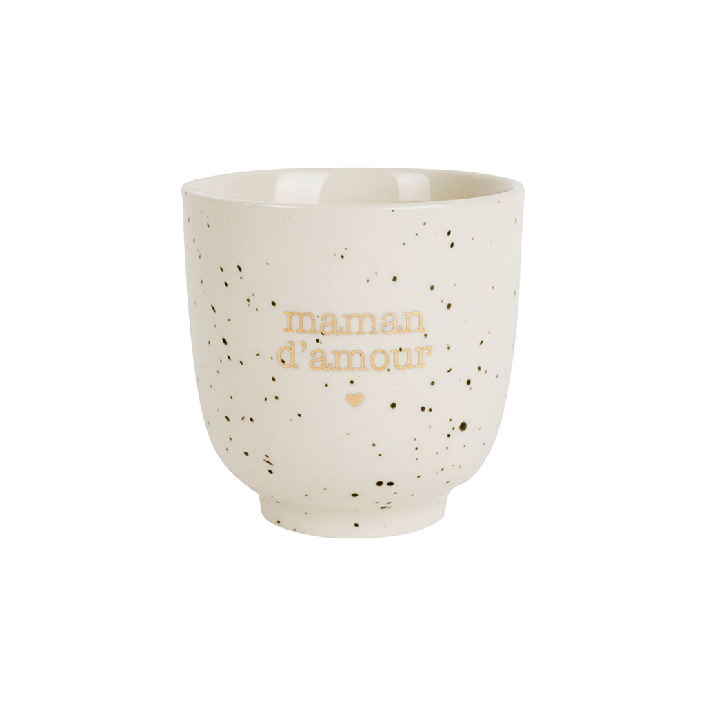 Tasse à café "maman d'amour" en grès moucheté blanc et doré 15cl - Bonheur étoilé