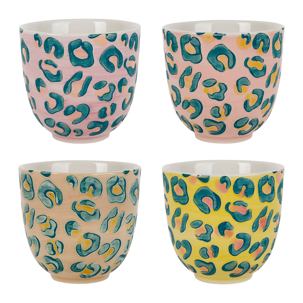 Tasses à café x4 en grès léopard multicolore 15cl - Jungle pop
