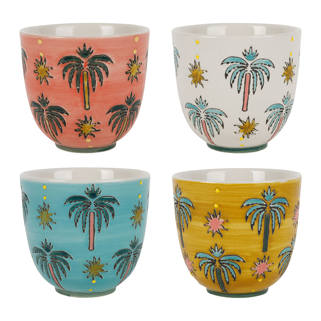 Tasses à café x4 palmiers en grès multicolore 15cl - Palmisol
