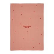 Torchon en coton rose et rouge 50x70cm - Douce amour