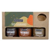Trio de 3 tartinables : tapenade, tartinable et caviar